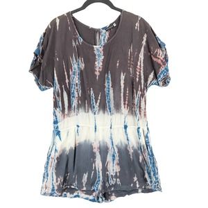 Earthbound Womens Romper Shorts M Gray Tie Dye Scoop Neck Short Sleeve Pockets